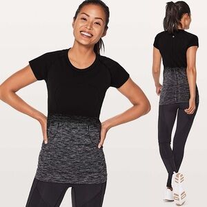 Lululemon Run Swiftly Tech Short Sleeve Crew Athletic Top in Black White Sz 4